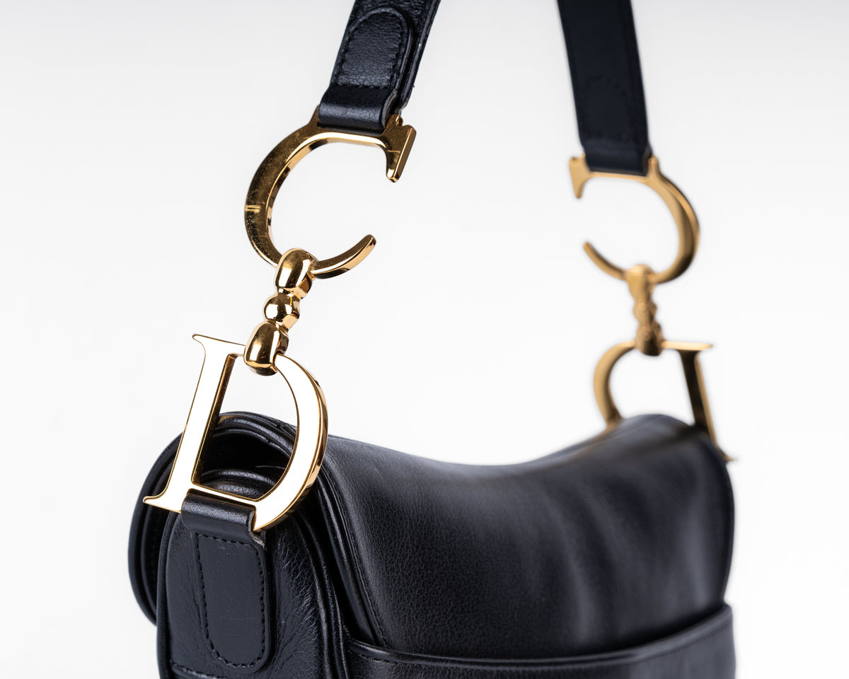 Christian Dior Black Leather Saddle Bag