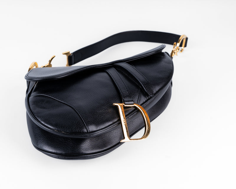 Christian Dior Black Leather Saddle Bag