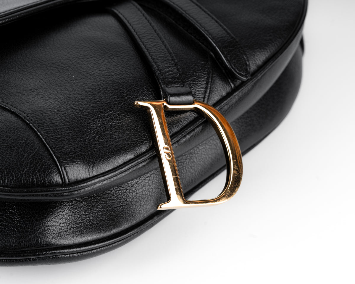 Christian Dior Black Leather Saddle Bag