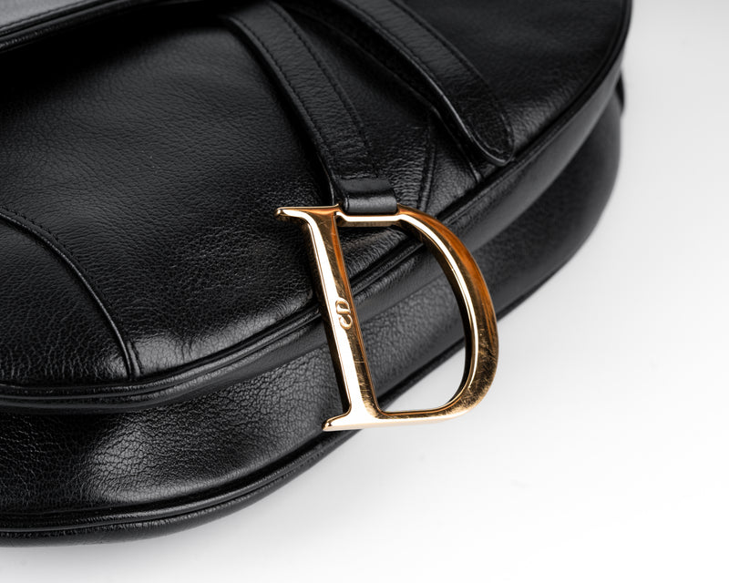 Christian Dior Black Leather Saddle Bag