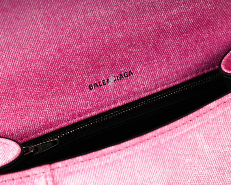 Balenciaga Hourglass XS (Pink Denim-Embossed Calfskin)